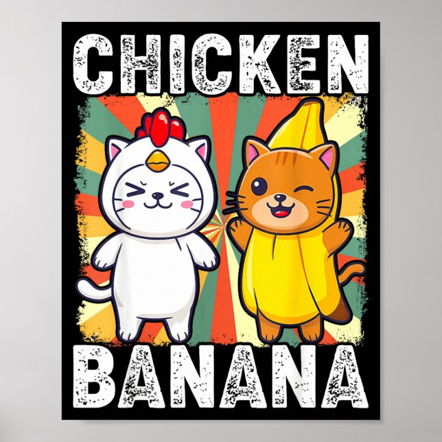 Póster Cute Animals In Chicken And Banana Costumes Kawaii (Frente)