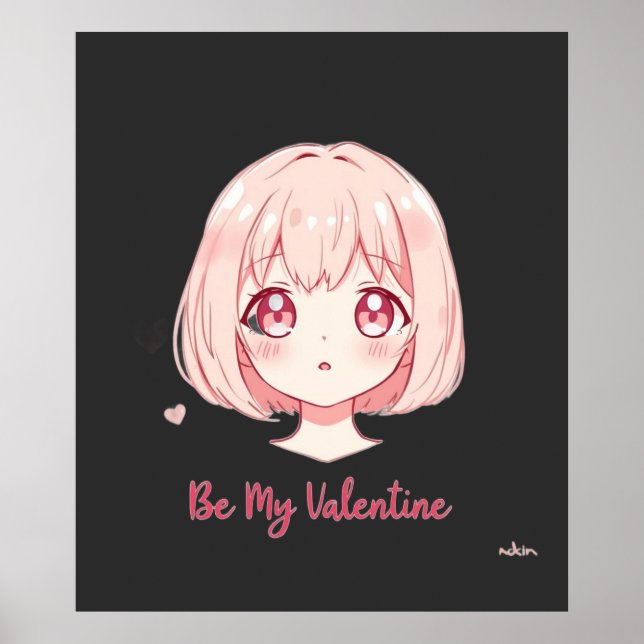 Póster Cute Anime Girl - Be My Valentine T-Shirt (Frente)