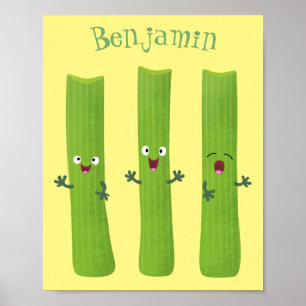 Póster Cute apio palitos trio verduras personalizados