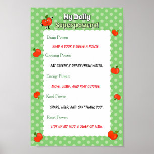 Póster Cute Apple Rutina Diaria Personalizada para Niños