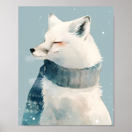 Póster Cute Arctic Fox Nursery Wall Art Watercolor Poster