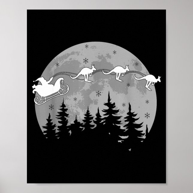 Póster Cute Australia Kangaroo Santa Sleigh Aussie Christ (Frente)