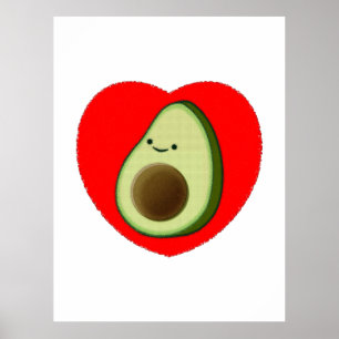 Póster Cute Avocado Cartoon In Red Heart