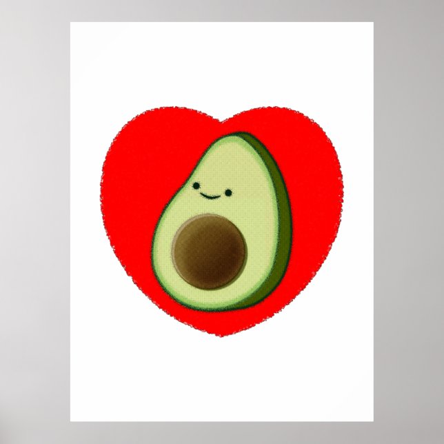 Póster Cute Avocado Cartoon In Red Heart (Frente)