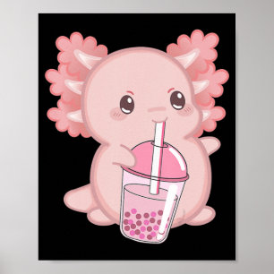 Póster Cute Axolotl Anime japonés de fresa rosa K