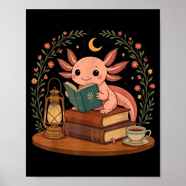 Póster Cute Axolotl Reading Books Cozy Bookworm  (Frente)