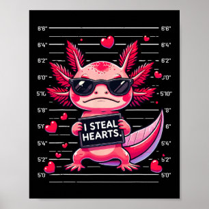 Póster Cute Axolotl robo corazones foto divertida Valenti