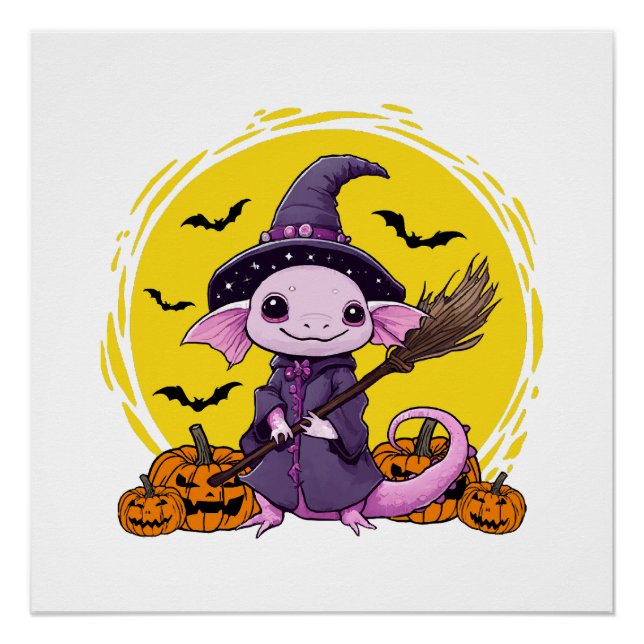 Póster Cute Axolotl Witch Halloween (Anverso)