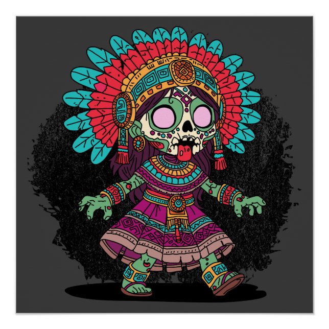 Póster Cute Aztec Zombie (Anverso)