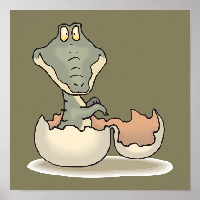 Póster Cute Baby Alligator Cartoon Hatching from Eggshell (Frente)