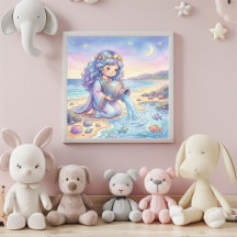Cute Baby Aquarius Zodiac Wall Art Poster