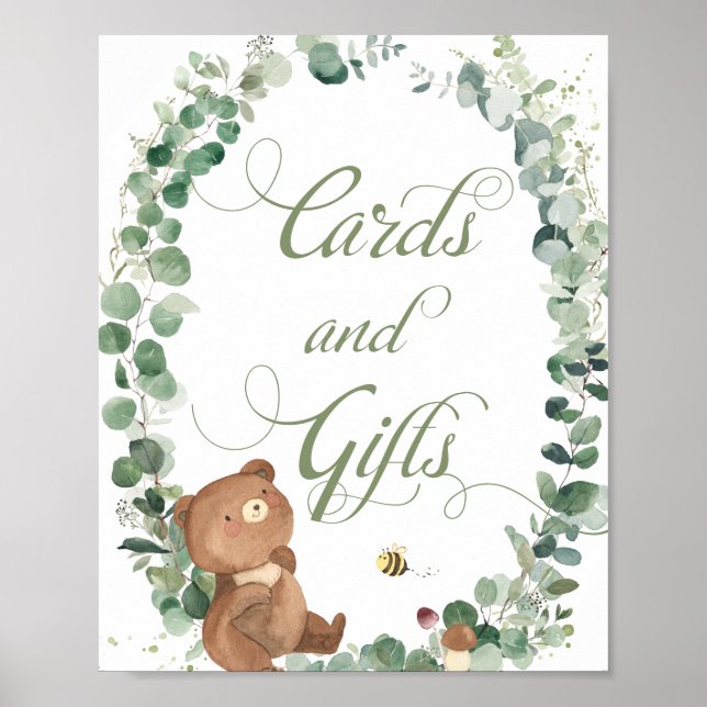 Póster Cute Baby Bear Eucalyptus Green Cards and Gifts (Frente)