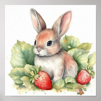 Póster Cute Baby Bunny Rabbit Watercolor