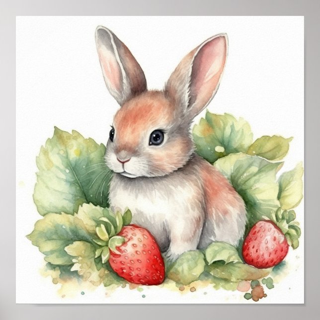 Póster Cute Baby Bunny Rabbit Watercolor (Frente)