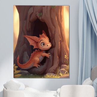 Póster Cute Baby Dragon Bosque Fantasía Pared Sala Infant