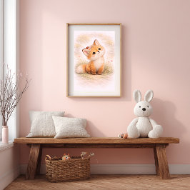 Póster Cute Baby Fox Neutral Nursery Room Kids
