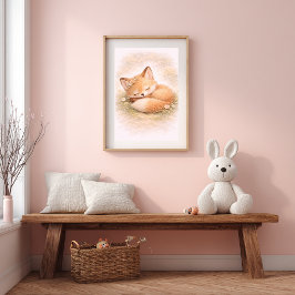 Póster Cute Baby Fox Sleeping Neutral Nursery Room Kids