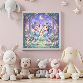 Póster Cute Baby Gemini Zodiac Wall Art Poster
