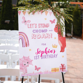 Póster Cute Baby Girl Pink Dino Dinosaur Kids Birthday