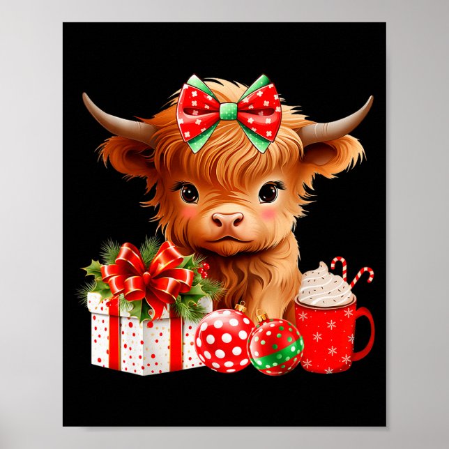Póster Cute Baby Highland Cow Merry Christmas Farmer Cow  (Frente)