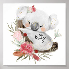Póster Cute Baby Koala Gold Speckle Nombre personalizado
