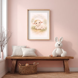 Póster Cute Baby Lamb & Flower Nursery Room Kids