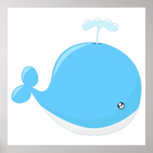 Póster Cute baby whale kawaii cartoon nursery