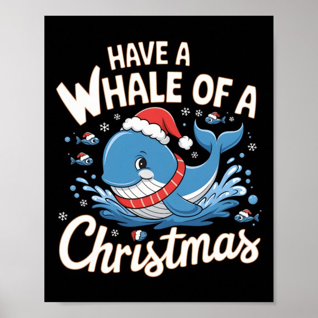 Póster Cute Ballena Santa Navidades Ocean Animal Lover Ho (Frente)