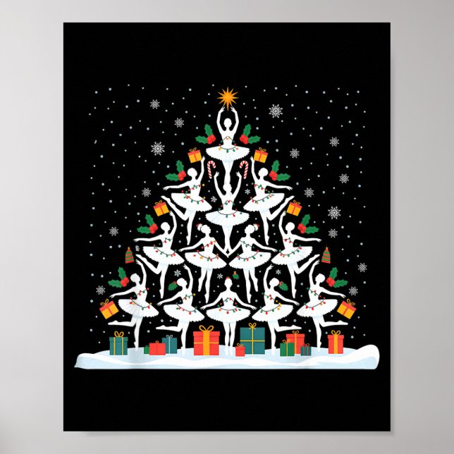 Póster Cute Ballet Christmas Tree Dancer Women Girls Xmas (Frente)
