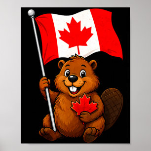 Póster Cute bandera de castor patriótica hoja de arce día
