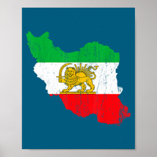 Póster Cute Bandera de Irán Mapa León Persa