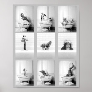 Póster Cute Bathroom Animals in Bathtub