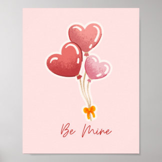 Póster Cute Be Mine Heart Balloons Valentine's Day Canvas