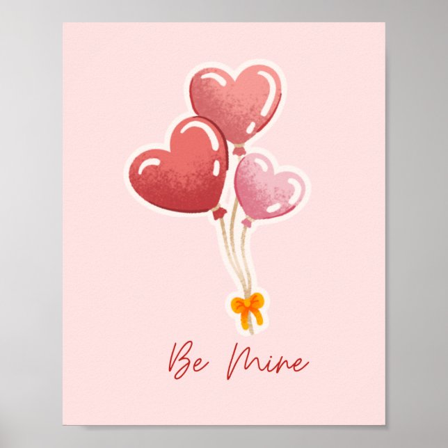 Póster Cute Be Mine Heart Balloons Valentine's Day Canvas (Frente)