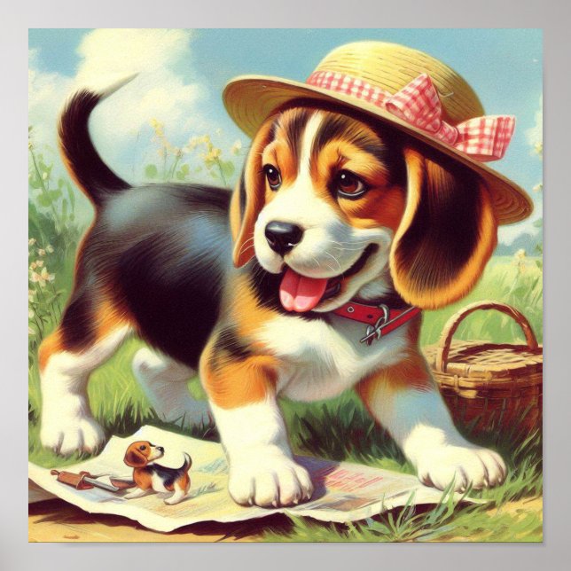 Póster Cute Beagle Pinting (Frente)
