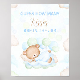 Póster Cute Bear Boy Baby Shower Cuántos Besos Rótulo