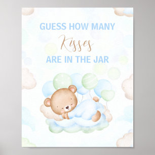 Póster Cute Bear Boy Baby Shower Cuántos Besos Rótulo