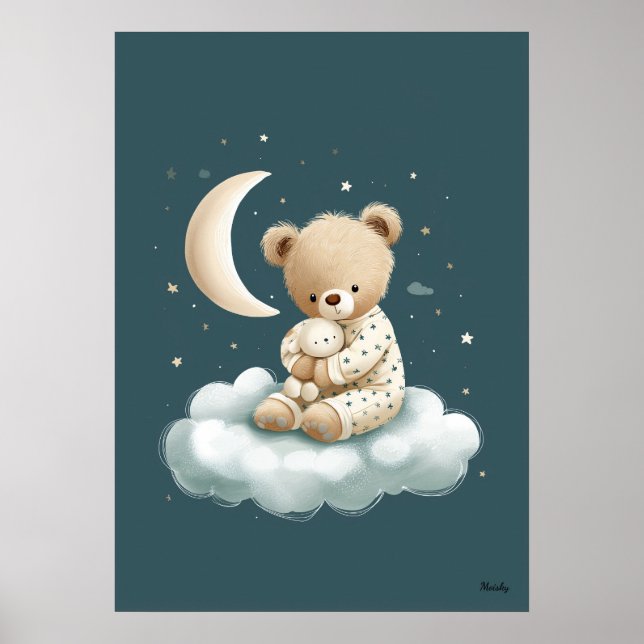 Póster Cute Bear on Cloud Nursery Bedtime Wall Art (Frente)