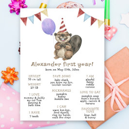 Póster Cute Beaver Primer cumpleaños
