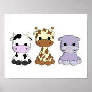 Póster Cute bebé jirafa hippo personalizado vivero