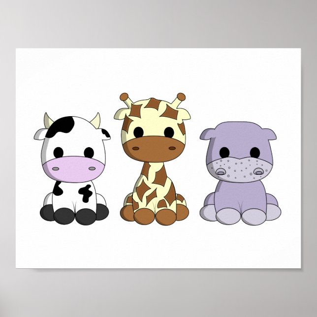 Póster Cute bebé jirafa hippo personalizado vivero (Frente)
