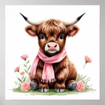 Cute bebé, vaca de la región montañosa con flores