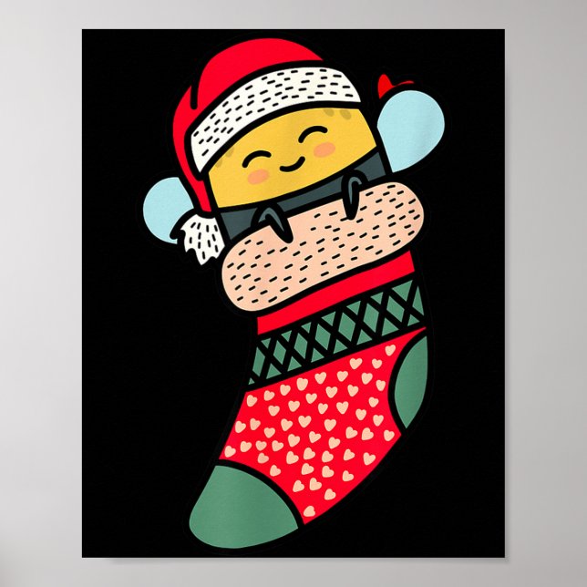 Póster Cute Bee Baby Bumblebee In Christmas Sock Xmas Paj (Frente)