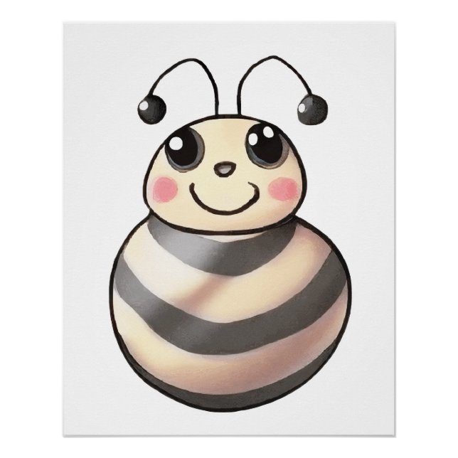 Póster Cute Bee Cartoon, Smiling Bee Drawing, Bee (Anverso)