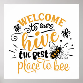 Póster cute bee hive welcome word art Poster