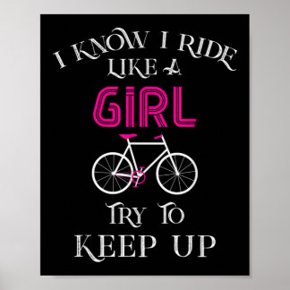 Póster Cute Bicycle Bike Woman Girl Female Cyclist