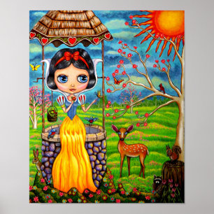 Póster Cute Big Eye Girl Doll Wishing Well Deer Bird