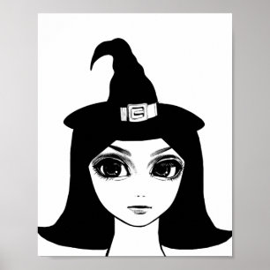 Póster Cute Big Eye Witch Girl Face Fantasy fairytale art