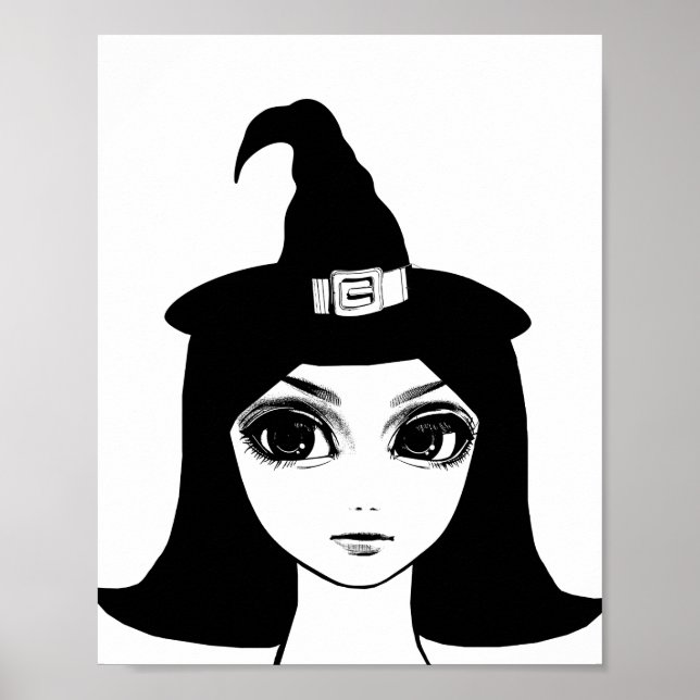 Póster Cute Big Eye Witch Girl Face Fantasy fairytale art (Frente)