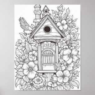 Póster Cute Birdhouse Coloración para adultos
